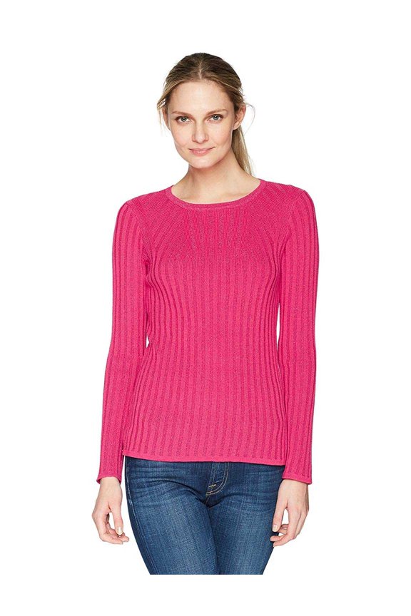 Women’s Mindy Lurex Ribbed Sweaters, Pink, Large