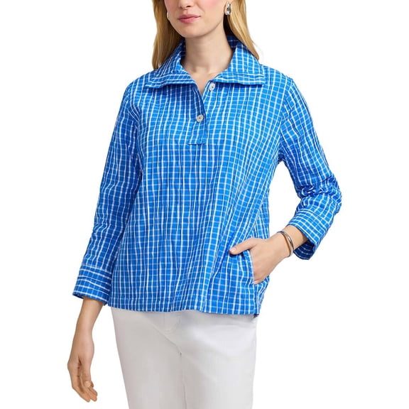 Foxcroft womens Sammy Popover Blouse, XL, Blue