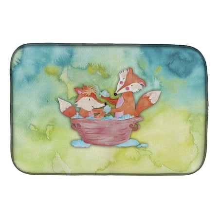 Foxes Bathing Watercolor Dish Drying Mat