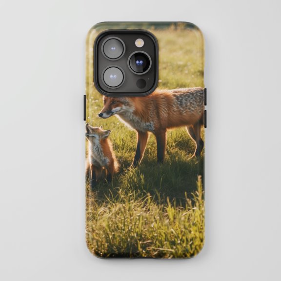 Foxes For All iPhone Series Tough Phone Case Wildlife Art Orange Green