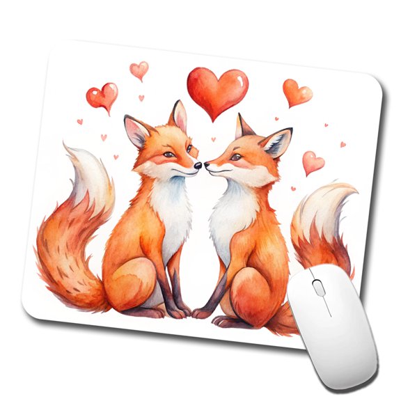 Foxes In Love With Hearts Valentine's Day Mouse Pad Low Profile Gaming Mat