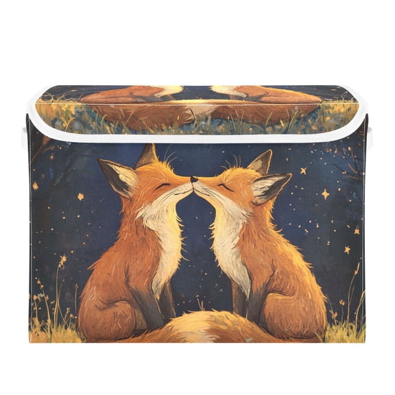 Foxes Kiss under Starry Night Valentine Foldable Storage Bin with Lid and Handle Collapsible Storage Box 16.5 x 12.6 x 11.8 inches