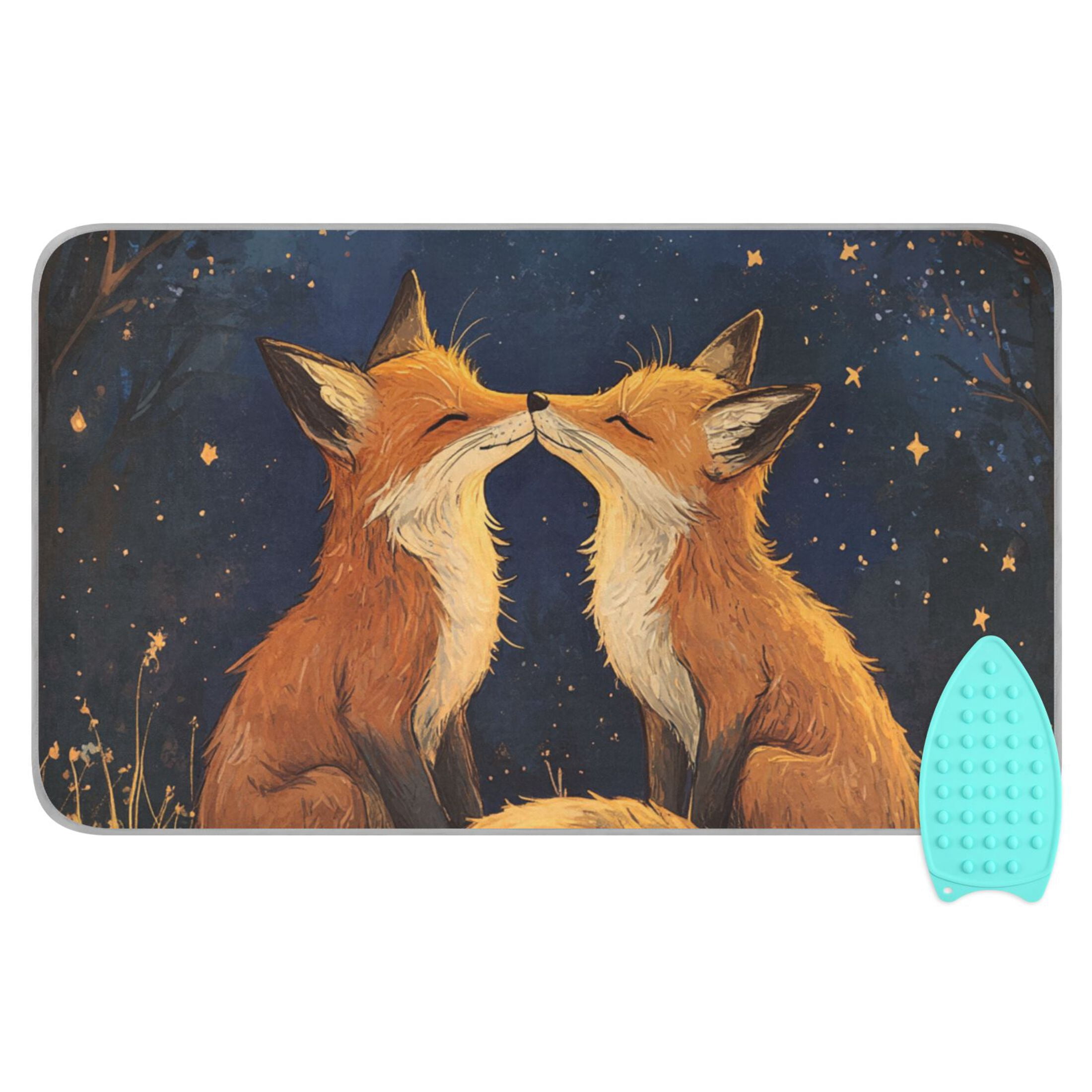 Foxes Kiss under Starry Night Valentine Ironing Mat Blanket Portable Travel Ironing Pad Heat Resistant Pad 47.2" x 27.6”