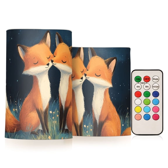 Foxes Lean Together on Meadow Flickering Flameless Candles LED Tealight Battery Operated with Remote Set of 2 Holiday Decor Ornaments