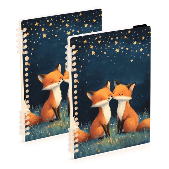 Foxes Lean Together on Meadow Notebook Detachable Coil Notebook Diary Plan Book A5 Size 60 Pages 1 Pack