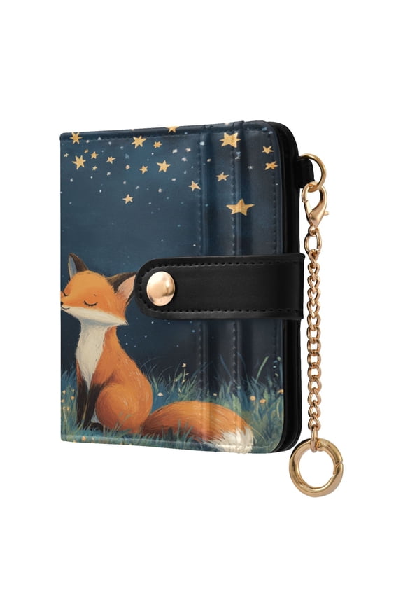 Foxes Lean Together on Meadow Women's Wallet PU Leather Card Cases RFID Blocking Purse Billfold with Key Ring