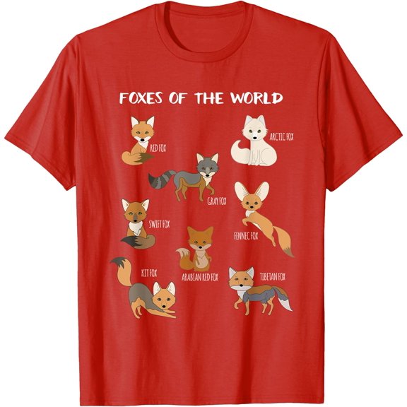 Foxes Of The World Funny Fox Animals Educational Unisex T-Shirt for Men Women Kids,Red Color,Size M