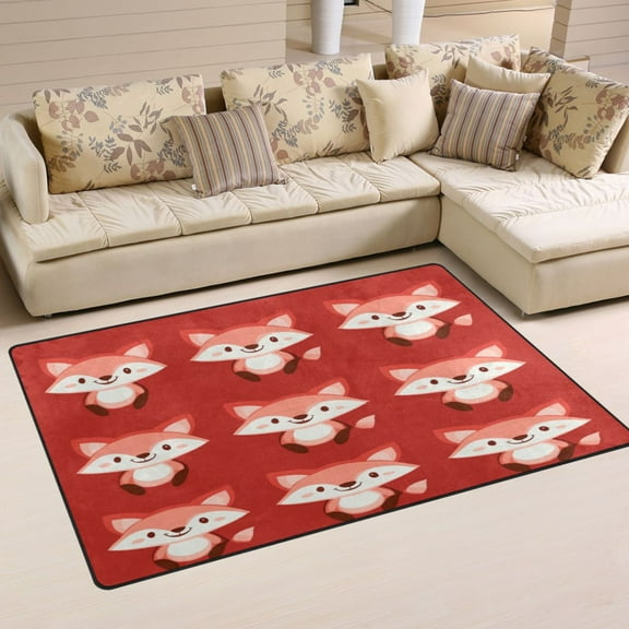 Foxes Pattern Soft Polyester Area Rug 60''x39'', Non Slip, Memory Foam, Water Absorbent