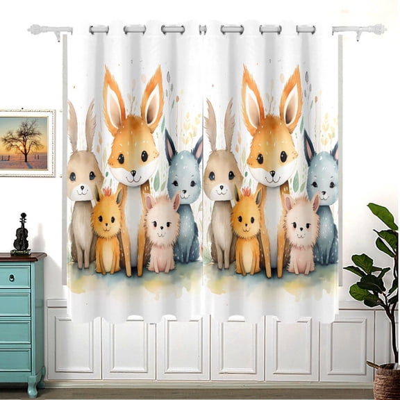 Foxes Rabbits Leaves Blackout Curtain Panels 63x55in Drapes Privacy Assured for Living room Bedroom Bathroom 2 panels set