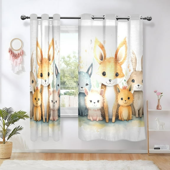 Foxes Rabbits Leaves Blackout Curtains Thermal Insulation 63 inch Grommet for Bedroom Living Room Bathroom Kitchen Windows 2 Pack