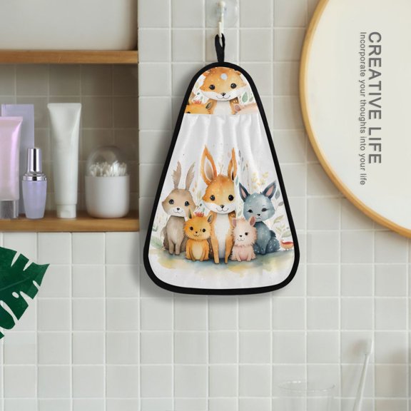 Foxes Rabbits Leaves Hanging Towel Kitchen Hand Towel Bathroom Absorbent Towel Machine Washable Quick Dry Dishcloths