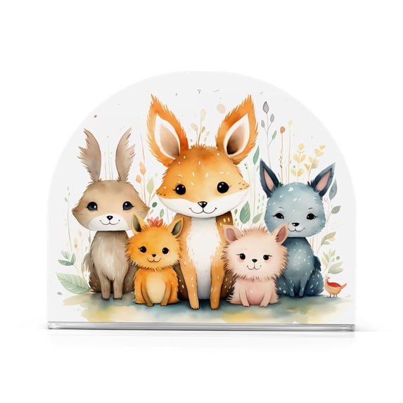 Foxes Rabbits Leaves Napkin Holder for Table Clear Napkin Stand Paper Holder Acrylic Organizer Dispenser Napkins for Dinner Kitchen Restaurant Room