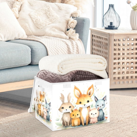 Foxes Rabbits Leaves Storage Basket Foldable Laundry Basket Shelf Kids Toy Storage Container Organizer with Handles