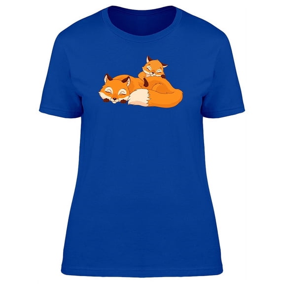 Foxes Sleeping Cute Cartoon T-Shirt Women -Image by Shutterstock, Female Medium