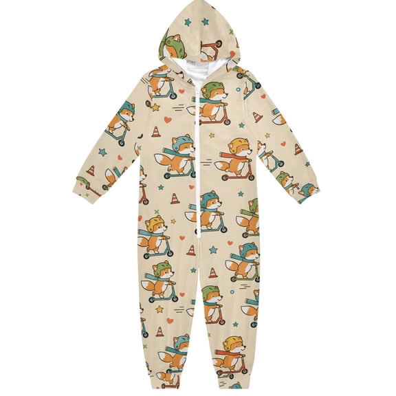 Foxes Stars Boys & Girls Hooded One-Piece Pajamas Warm Crystal velvet Hooded Long Sleeve Loungewear Jumpsuit Unisex