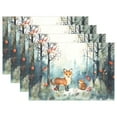 thumbnail image 1 of Foxes Trees Forest Flowers 12×18 inch Placemats Heat Resistant Washable Foldable Rectangular Placemats Set Decoration Indoor Outdoor for Kitchen Dining Table 4PCs, 1 of 8