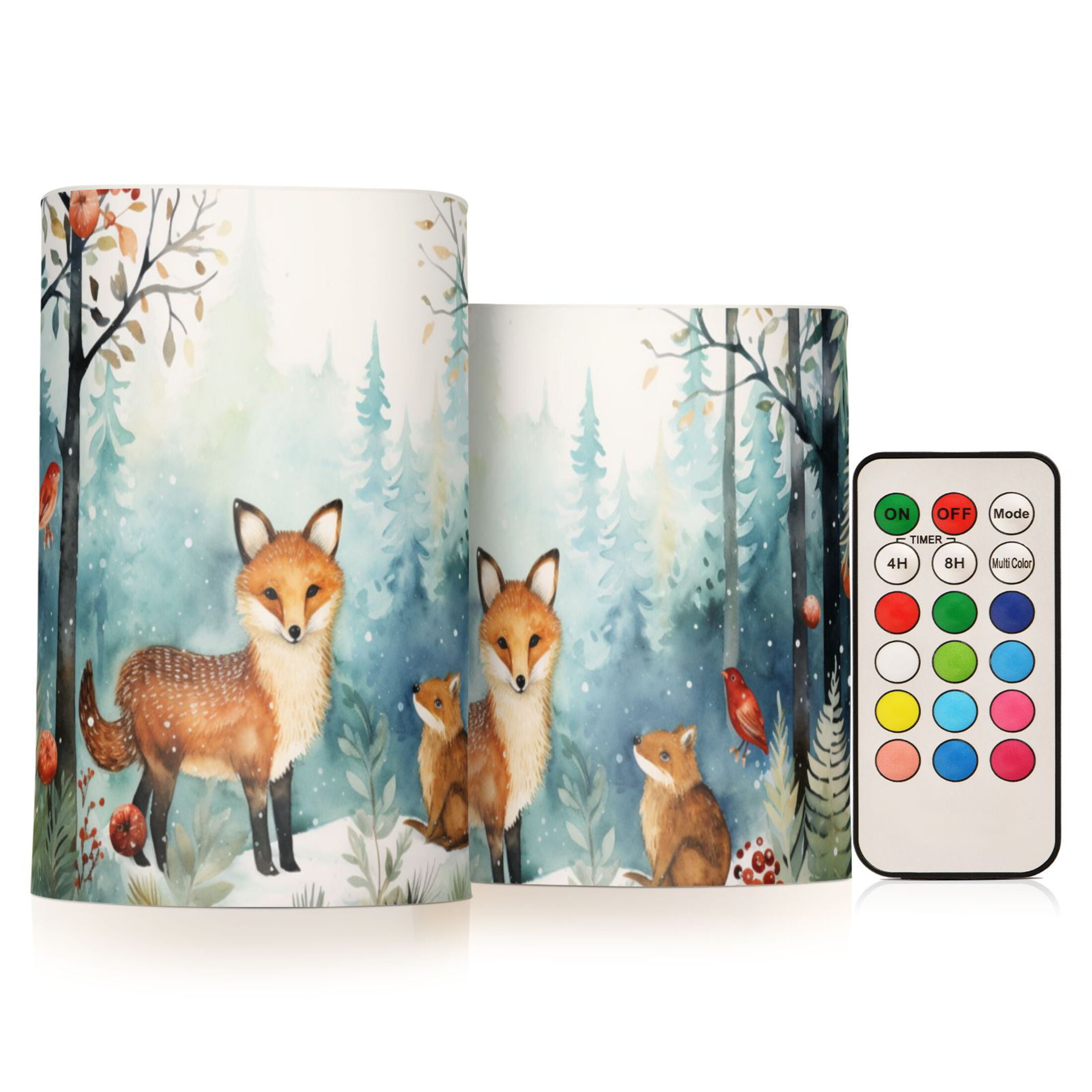 Foxes Trees Forest Flowers Flameless Candles&nbsp;LED Lights Battery Operated Candles with Remote and Timers Flicker Lights Votive Set of 2
