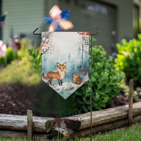 Foxes Trees Forest Flowers Garden Flag 18" x 12.5" Double Sided Yard Lawn Outdoor Decor Small Yard Flags