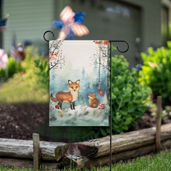 Foxes Trees Forest Flowers Garden Flag Double Sided Outdoor Banners for Courtyard Outdoor Lawn Farmhouse Holiday Decorations