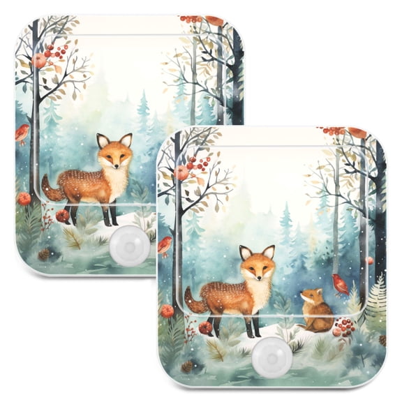 Foxes Trees Forest Flowers Night Lights Plug into Wall LED with Auto Light Sensor Warm Light for Kids Hallway Bedroom Living Room Kitchen Bathroom Set of 2