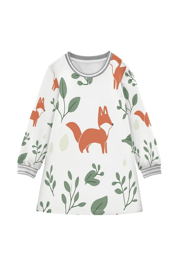 Foxes and Flora Girls'long-sleeved dress Thickened A-dress Warm Dress Basic Shirt Party Dresses