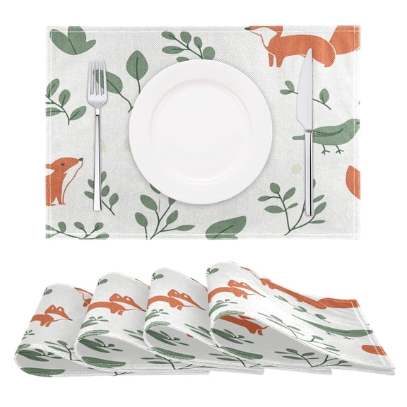 Foxes and Flora Reversible Placemat Non Slip Coffee Mat 18x12 Inch for Dining, Kitchen, Coffee