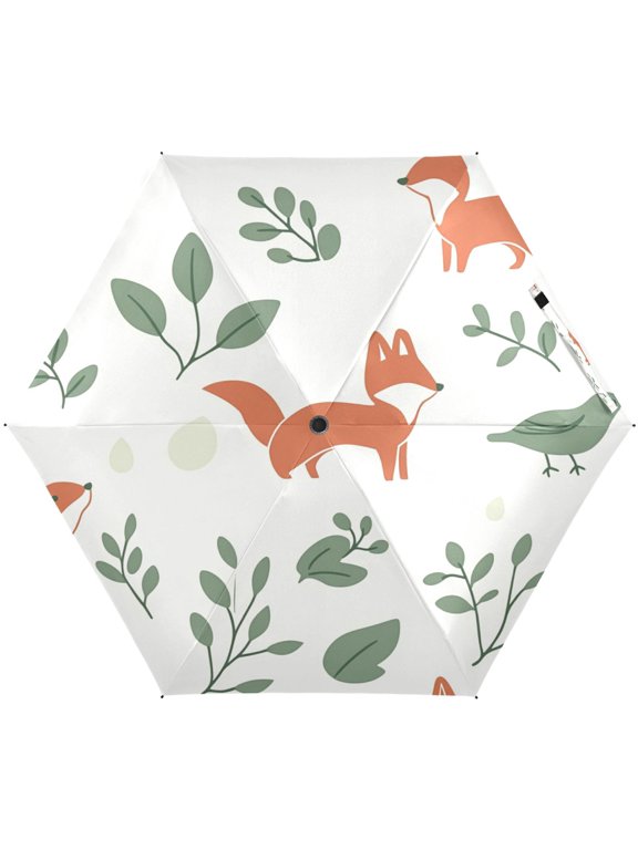 Foxes and Flora Umbrellas for Sun Auto Open Close UV50+ Waterproof 5-Fold Compact Fiberglass Frame