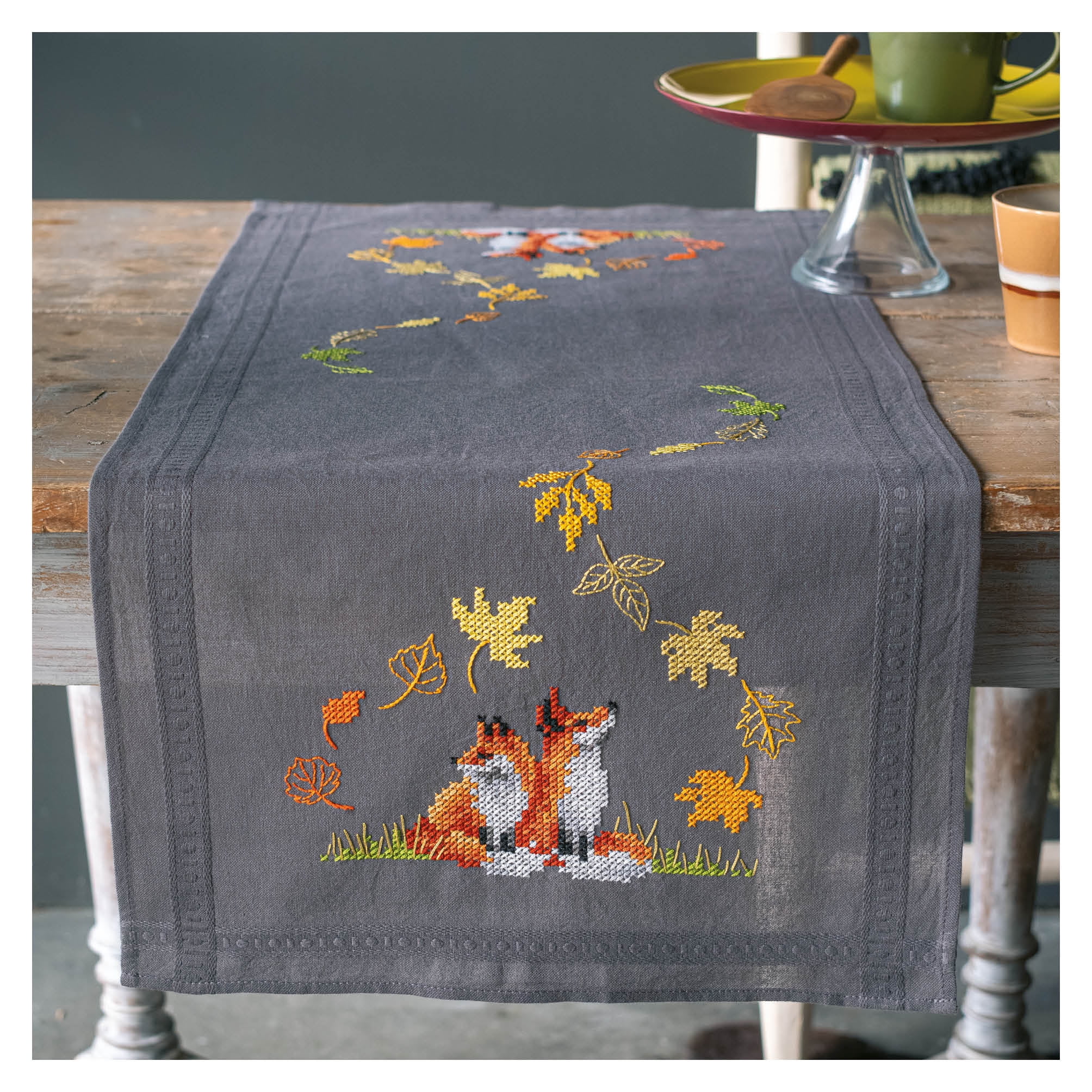 Foxes in Autumn Cross Stitch Table Runner Kit by Vervaco - Walmart.com