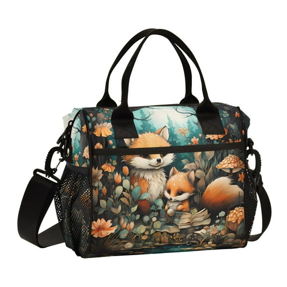 Foxes with Flowers Leaves Trees Cooler Bag Lunch Bag Soft Cooler Cooling Tote Insulated Lunch Box for Adult Men Women