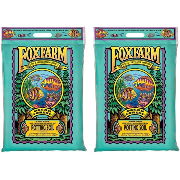 Foxfarm FX14053 Ocean Forest Plant Garden PH Adjusted 12 Quarts Potting Soil Blend Mix for Containerized Plants, 11.9 Pound Bag (2 Pack)