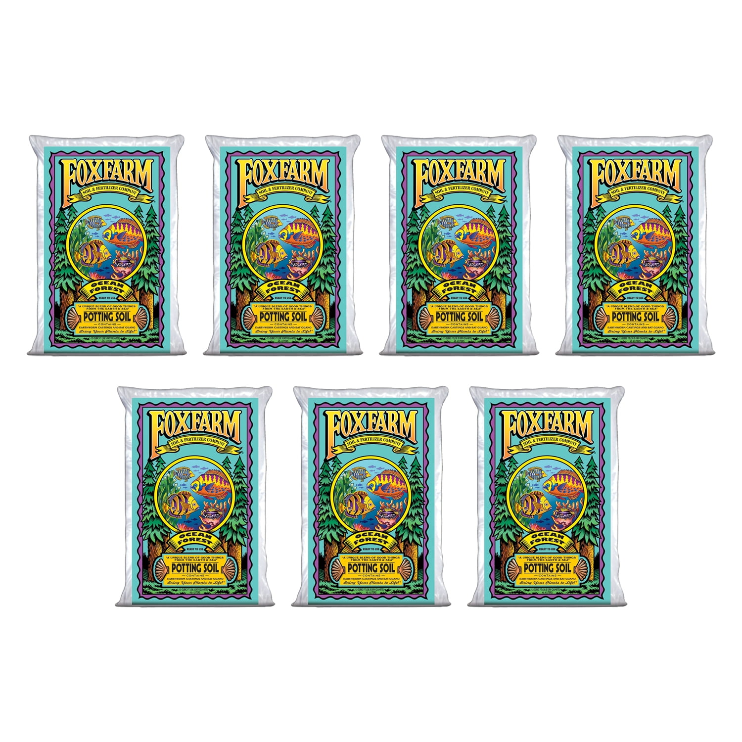 Foxfarm Ocean Forest Garden Potting Soil Bags 6.3-6.8 pH, 1.5 Cubic Feet, 7 Pack