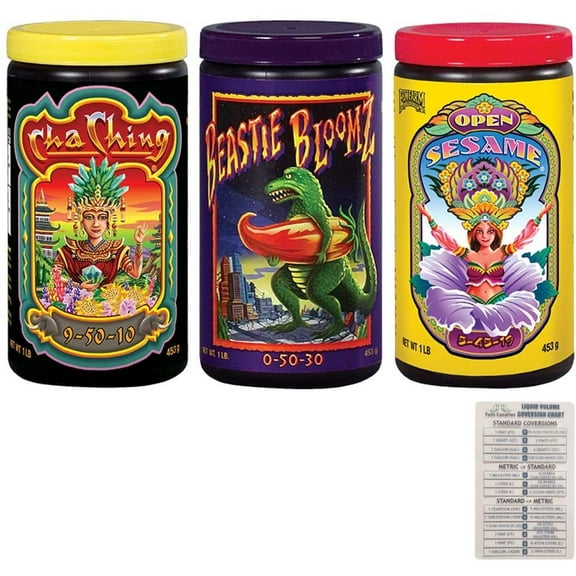 Foxfarm Soluble Nutrient Trio: Open Sesame, Cha Ching & Beastie Bloomz 1lb (Pack of 3) + Twin Canaries Chart