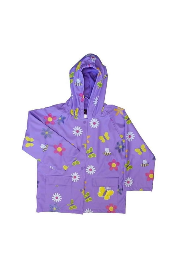 FOX-601-70-6 Childrens Lavender Flower Rain Coat - Size 6