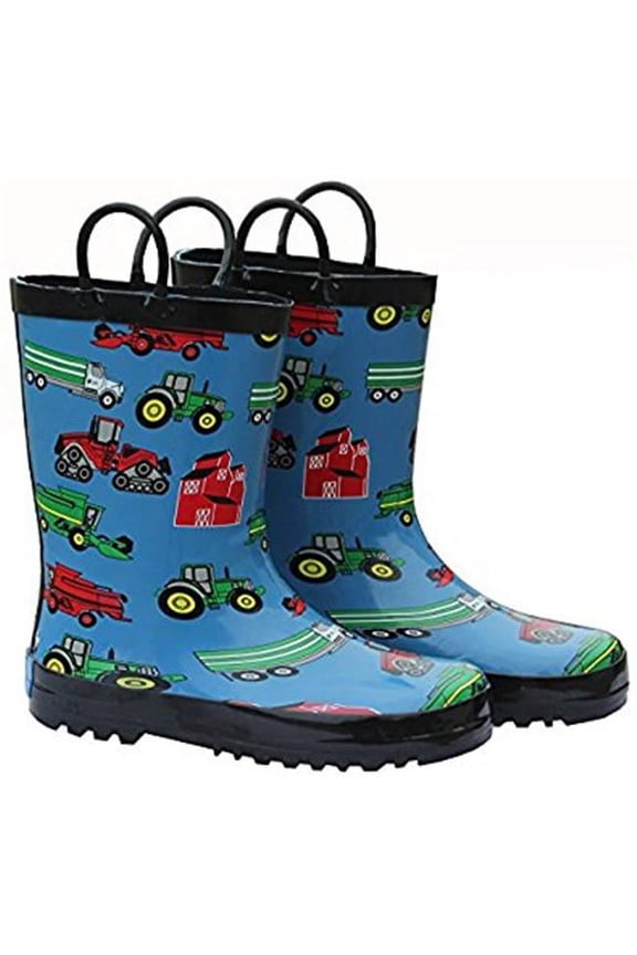 FOX-600-16-1 Childrens Blue Farm Equipment Rain Boot - Size 1