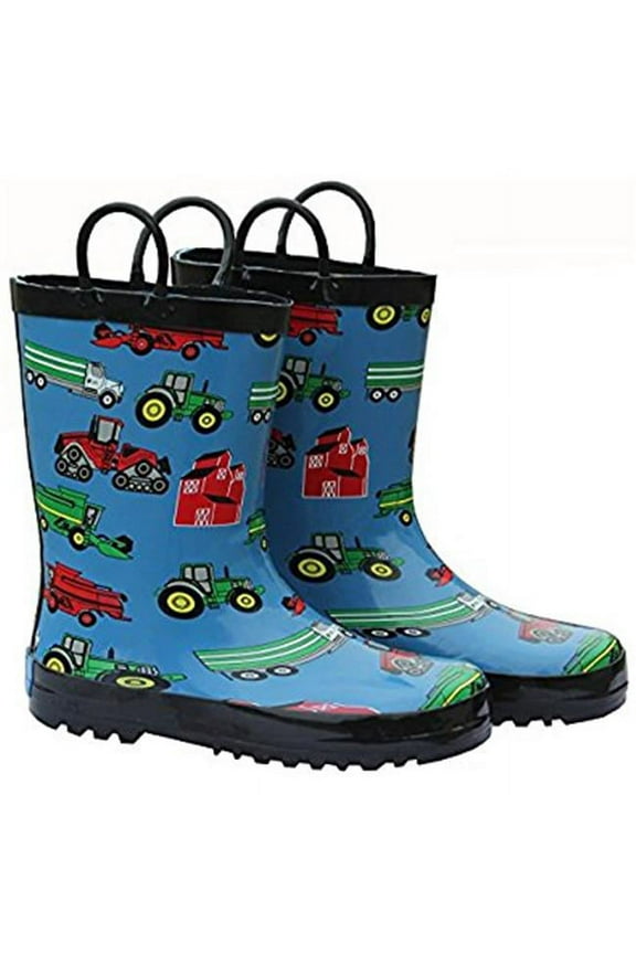 FOX-600-16-13 Childrens Blue Farm Equipment Rain Boot - Size 13