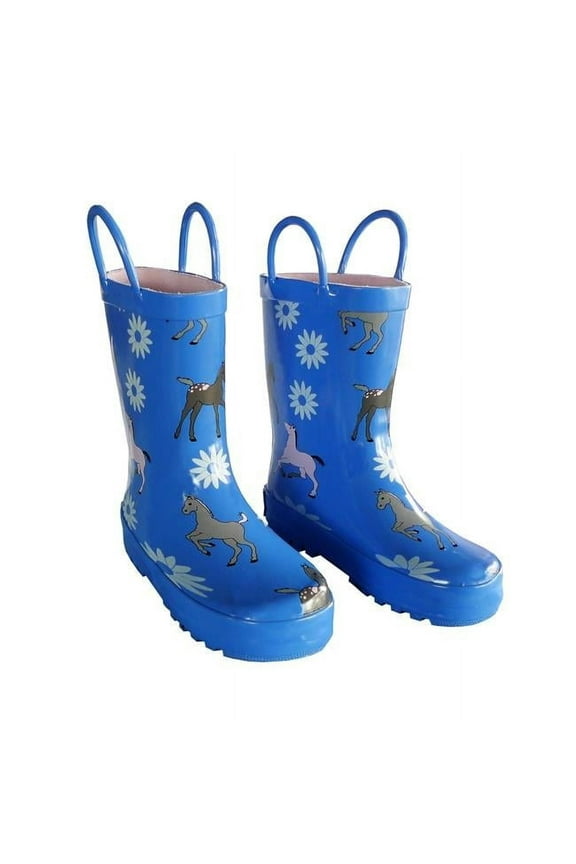FOX-600-24-3 Childrens Blue Pony Rain Boot - Size 3