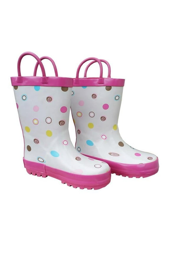 FOX-600-80-13 Childrens White Polka Dots Deluxe Rain Boot - Size 13