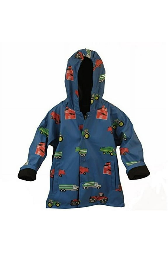 FOX-601-16-10 Childrens Blue Farm Equipment Raincoat - Size 10