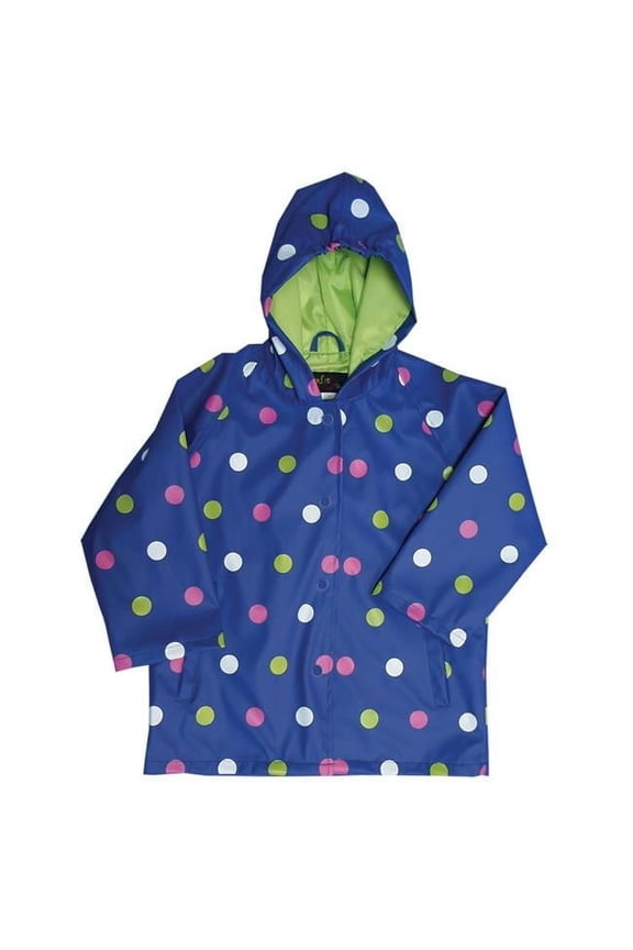 FOX-601-25-4T Childrens Navy Polka Dot Raincoat - Size 4T
