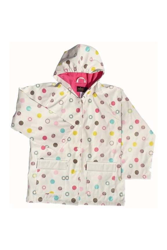 FOX-601-80-5 Childrens White Polka Dots Raincoat - Size 5