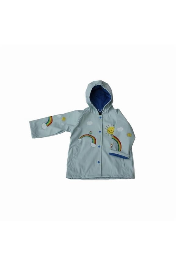 Girls Light-Blue Multicolor Rainbow Print Hooded Raincoat - Size 10