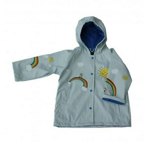 Foxfire  Girls Light-Blue Multicolor Rainbow Print Hooded Raincoat - Size 6