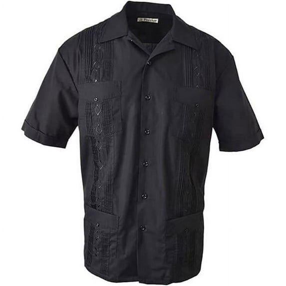 Foxfire W321 90 3XB Mens Casual Guayabera Cuban Regular Short Sleeve Cotton Blend Shirt with Pockets, Black, 3X Big