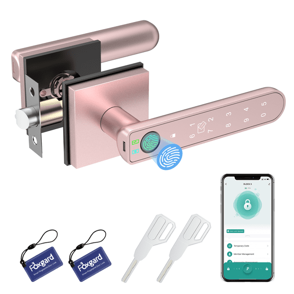 Foxgard Fingerprint Door Lock, Smart Door Knob with APP Control, 100 Fingerprints Biometric Door Lock with Tuya App, Pink