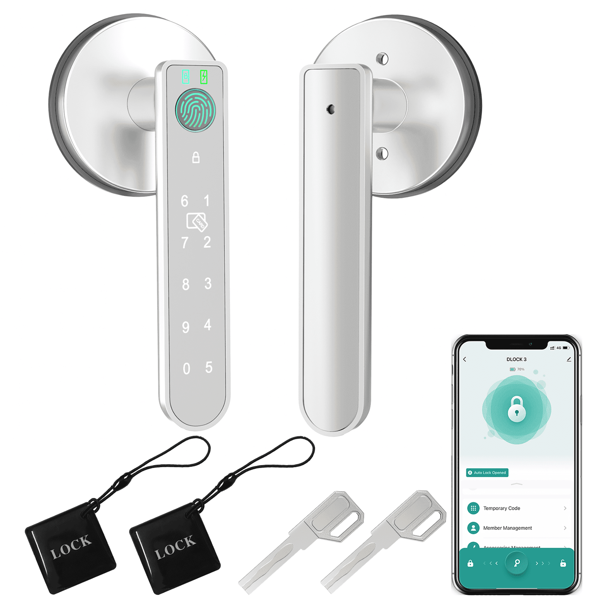 Foxgard Fingerprint Door Lock, Smart Door Knob with APP Control, 100 Fingerprints Biometric Door Lock with Tuya App, Silver