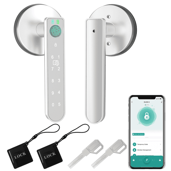 Foxgard Fingerprint Door Lock, Smart Door Knob with APP Control, 100 Fingerprints Biometric Door Lock with Tuya App, Silver