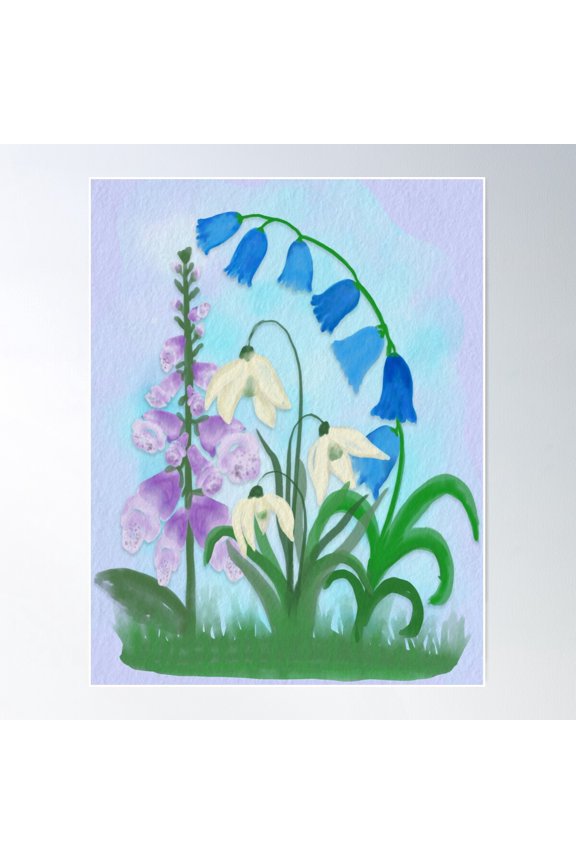 Foxgloves, Snowdrops, And Bellflowers Poster Wall Art, Modern Wall Decor For Living Room Bedroom, 24x36 UNFRAMED