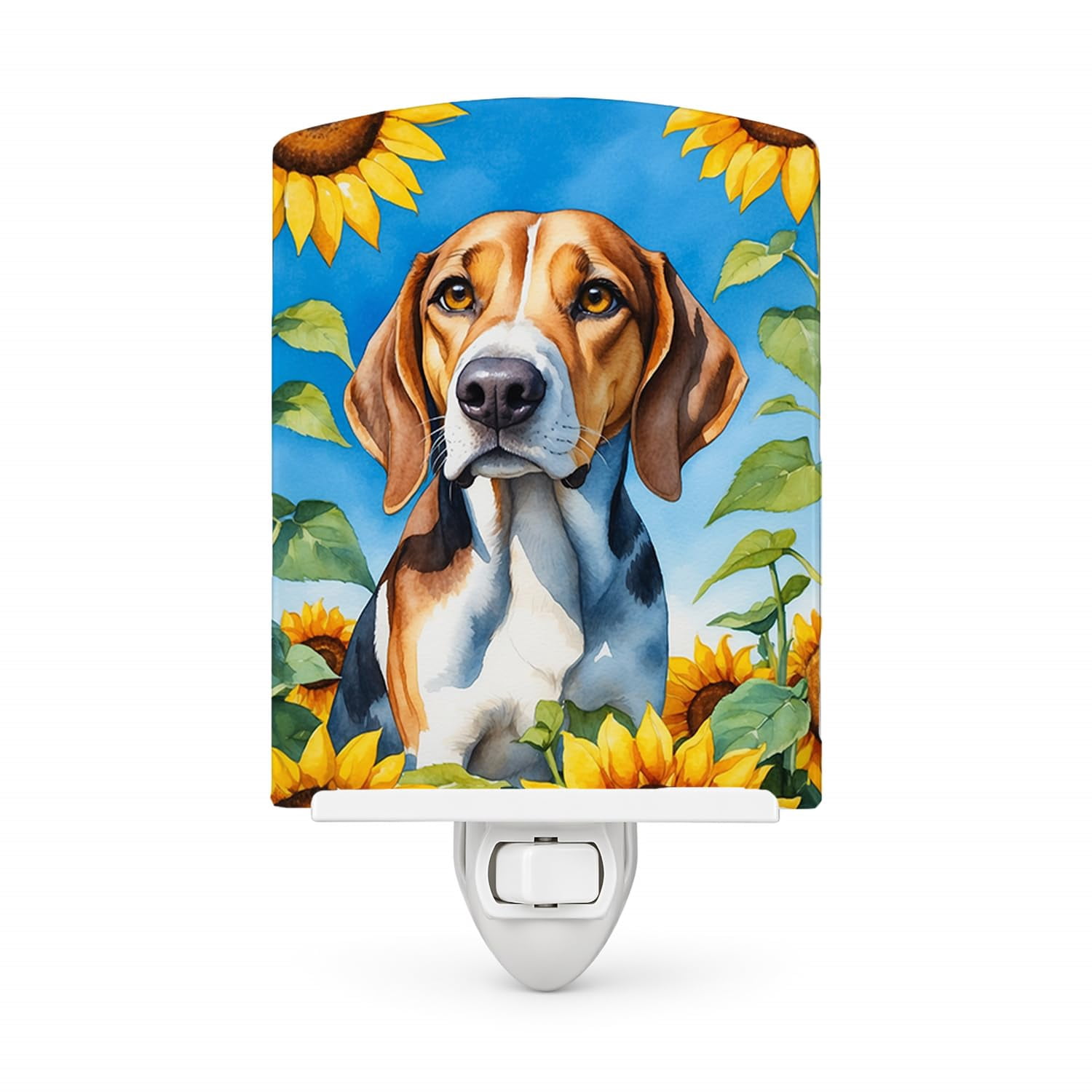 Foxhound in Sunflowers Ceramic Night Light 4 in x 6 in