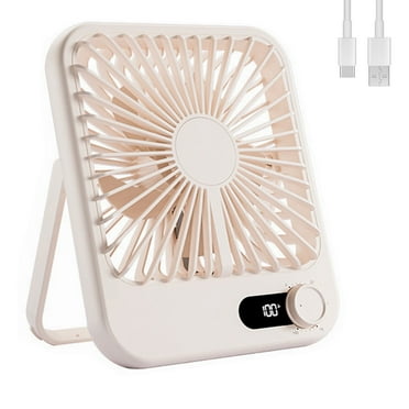 Foxlife Small Desk Fan, 100-Speed USB Rechargeable Desktop Fan for Table Home Office Camping Travel, Beige(2025 New, 5000mAh Battery)