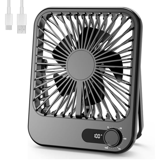 Hoolife Small Desk Fan, 100-Speed USB Rechargeable Desktop Fan for Table Home Office Camping Travel, Black